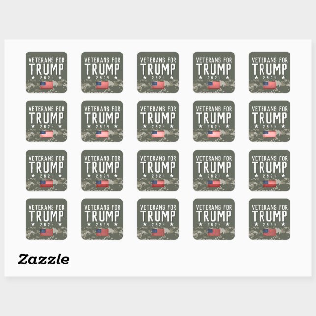 Trump 2024 Veteranen für Trump-Camouflage Quadratischer Aufkleber (Blatt)