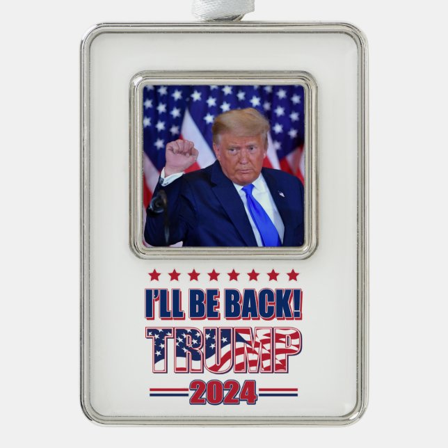 Trump 2024 wird zurück sein Rahmen-Ornament silber (Vorderseite)