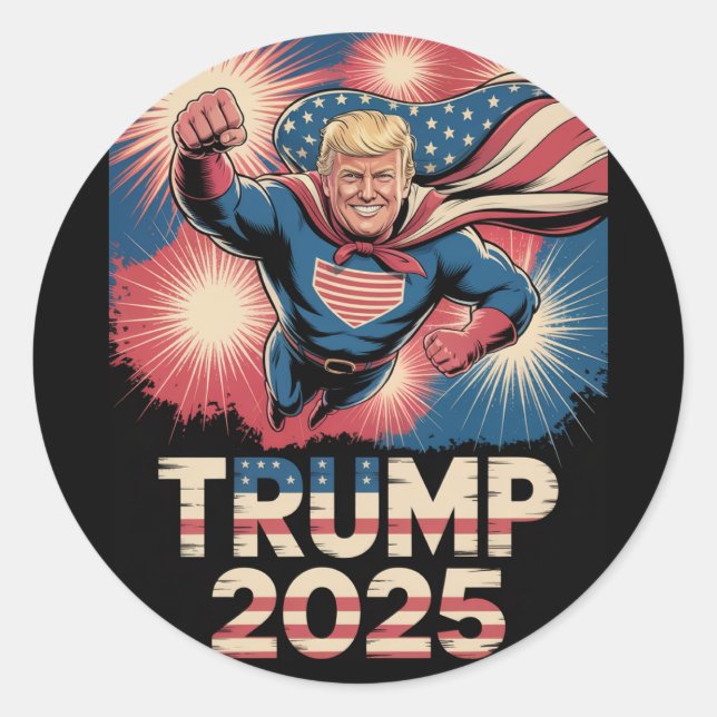 Trump 2025: Patriotic Superhero Tribute Runder Aufkleber (Vorderseite)