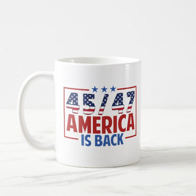 Trump 45-47 Amerika ist zurück Kaffeetasse (Links)
