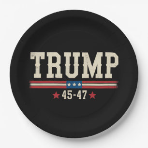 Trump 45 47 Amerikanische USA Flagge Retro Vintage Pappteller