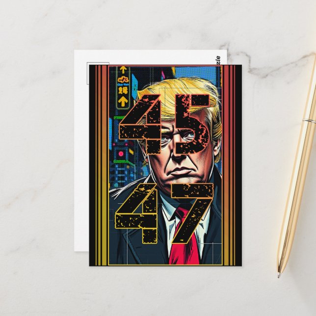 Trump 45 47 Pop Art Portrait Postkarte (Vorderseite/Rückseite Beispiel)