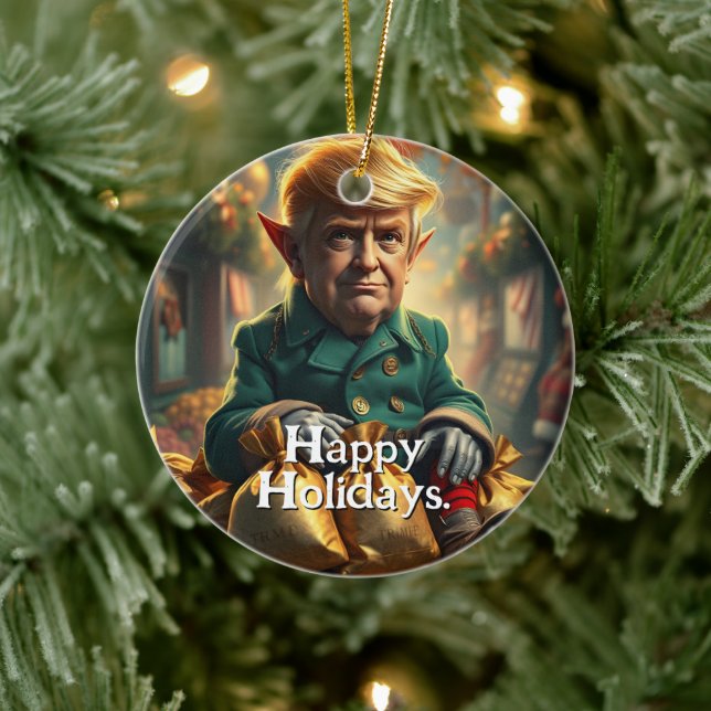 Trump als heiterer Weihnachtself Keramik Ornament (Baum)