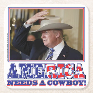 TRUMP-AMERIKA-COWBOY RECHTECKIGER PAPPUNTERSETZER
