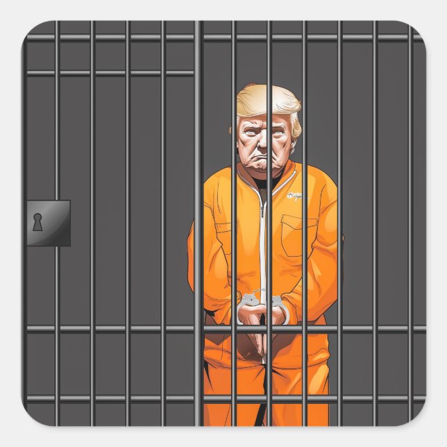 Trump auf dem Gefängnisplatz Quadratischer Aufkleber (Vorderseite)