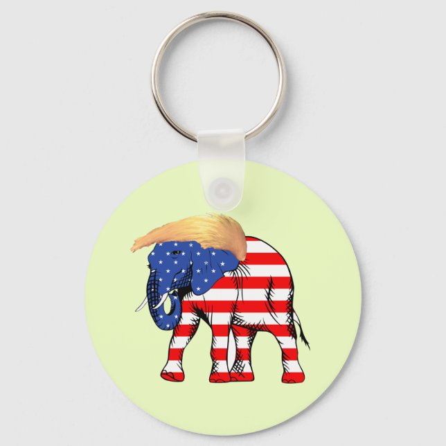 Trump Bad Hair Elephant Button Schlüsselanhänger,  Schlüsselanhänger (Vorderseite)