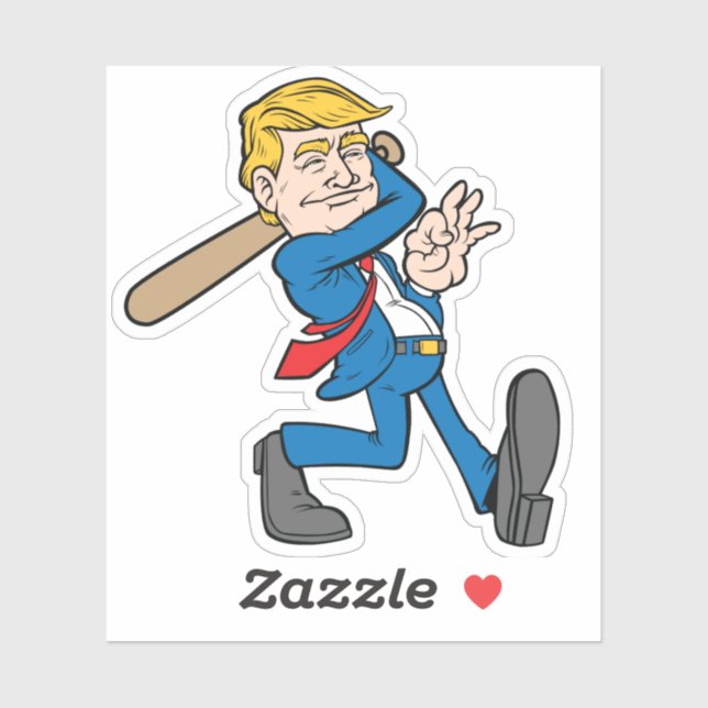 Trump Baseball Player Bat Swing Cartoon 45 Aufkleber (Blatt)