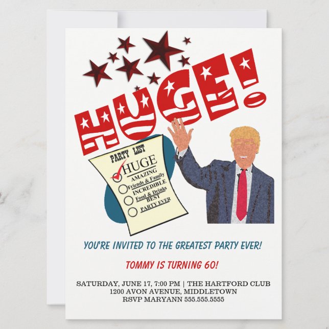 Trump Bestes Party je feiert riesiges Party Einladung (Vorderseite)