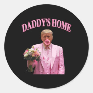 Trump bläst Blase Holding Blume Pink Daddy's Runder Aufkleber