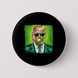 Trump Blowing Bubble Gum St. Patrick's Day Green S Button