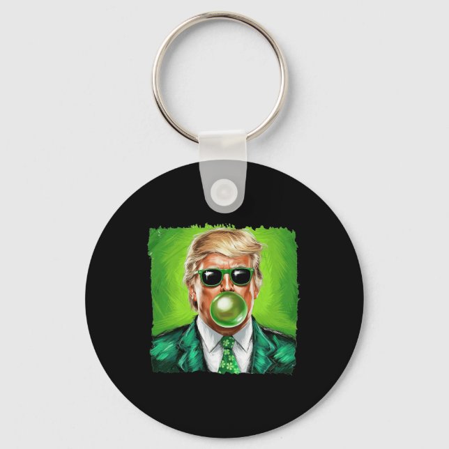 Trump Blowing Bubble Gum St. Patrick's Day Green S Schlüsselanhänger (Vorderseite)
