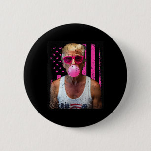 Trump Bubble Gum Pink Sungles Usa Flag Funny Button