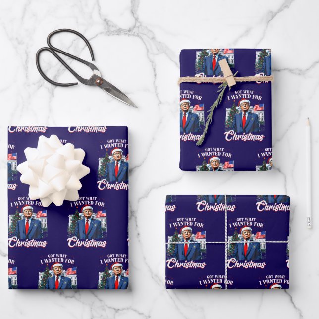 Trump Christmas Blue Geschenkpapier Set (Vorderseite)