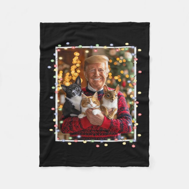 Trump Christmas Sweater Cat Hund Eichhörnchen Päps Fleecedecke (Vorderseite)