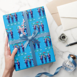 Trump Dance | Funny Trump Santa Claus Dance Blue Geschenkpapier