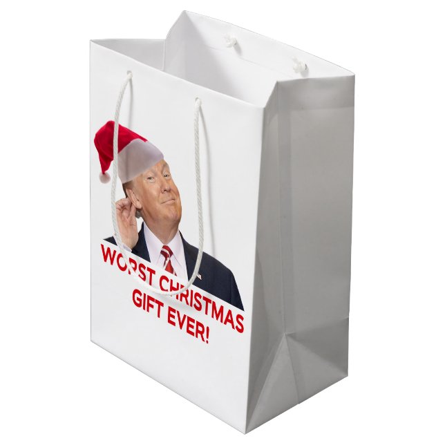 Trump, das schlimmste Weihnachtsgeschenk aller Zei Mittlere Geschenktüte (Rückseite Schrägansicht)