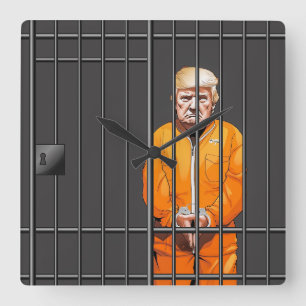 Trump en prison horloge murale acrylique, Carré