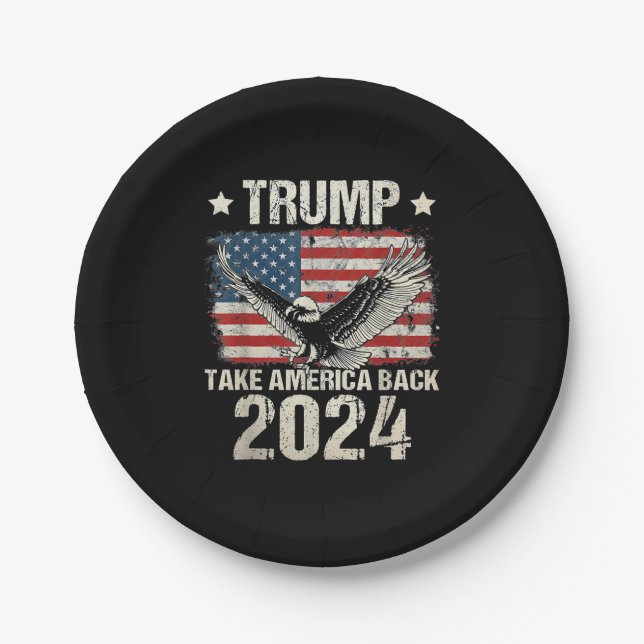 Trump-Flagge von 2024 nimmt Amerika zurück - Fraue Pappteller (Vorderseite)
