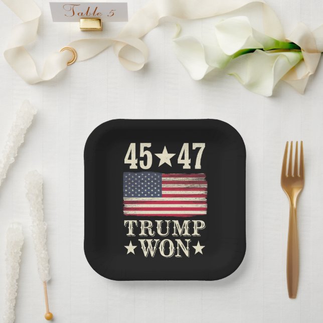 Trump gewann 2024 45 47. US-Präsident Flagge Pappteller (Hochzeit)
