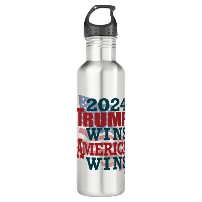 Trump gewinnt 2024 - Amerika gewinnt Edelstahlflasche (Vorderseite)