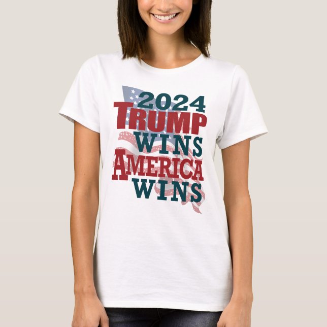 Trump gewinnt 2024 - Amerika gewinnt T-Shirt (Vorderseite)
