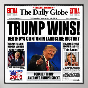 Trump gewinnt! Lustige Anti-Clinton-Fake-News-Zeit Poster