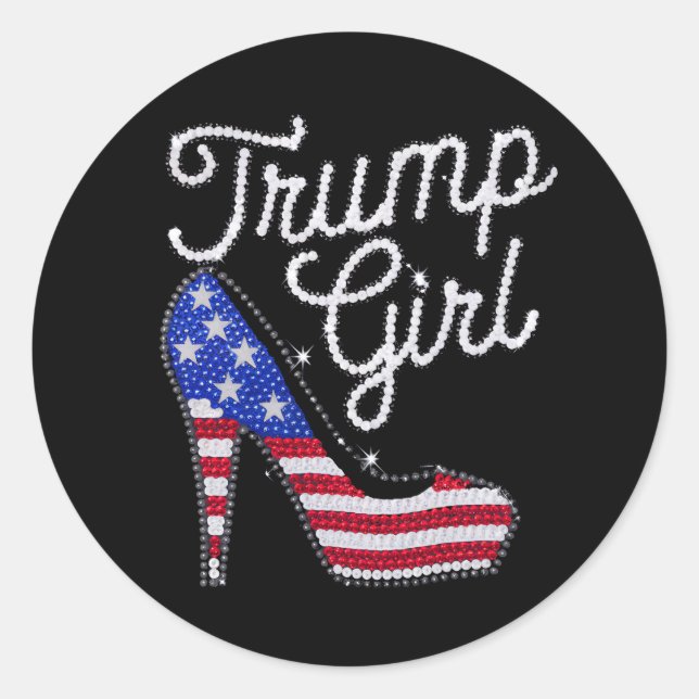 Trump Girl High Heel American Flag Bling Patriot Runder Aufkleber (Vorderseite)