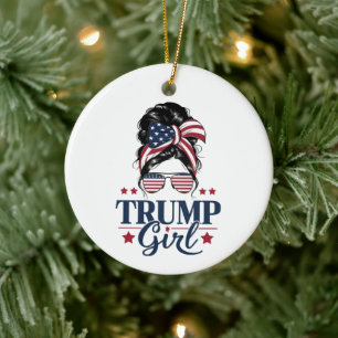 Trump Girl Messy Bun Trump 2024 Wahl Amerikaner Keramik Ornament