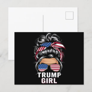 Trump Girl Messy Bun USA Flag Trump Wahl 2024 Postkarte