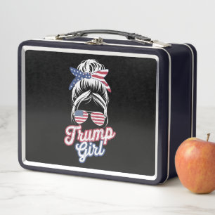 Trump Girl Messy Bun Vintag amerikanische Flagge Metall Brotdose
