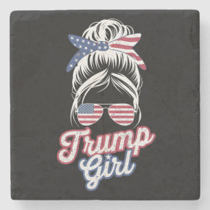 Trump Girl Messy Bun Vintag amerikanische Flagge Steinuntersetzer