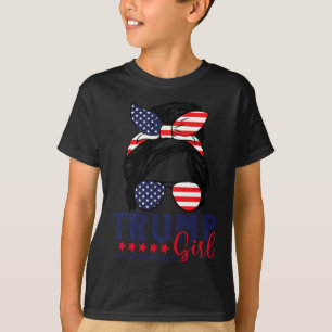 Trump Girl No apology Messy Bun Trump 2024 Ameri T-Shirt