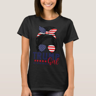 Trump Girl No apology Messy Bun Trump 2024 Ameri T-Shirt