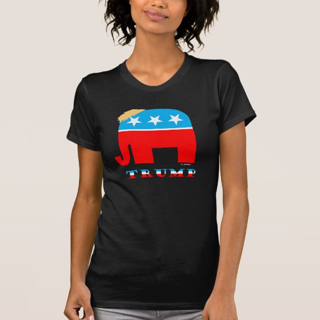 Trump Hair auf Red White und Blue GOP Elephant T-Shirt (Vorderseite)