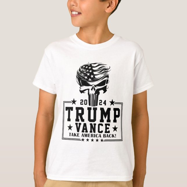 Trump Hair Skull Halloween amerikanische Flagge Tr T-Shirt (Vorderseite)