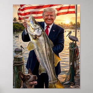 Trump hält einen Snook — Patriotische Fischereikun Poster