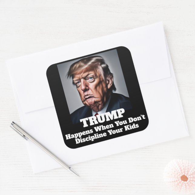 Trump Happens Quadratischer Aufkleber (Umschlag)