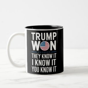 Trump hat gewonnen, sie wissen es 2024 47. Präside Zweifarbige Tasse