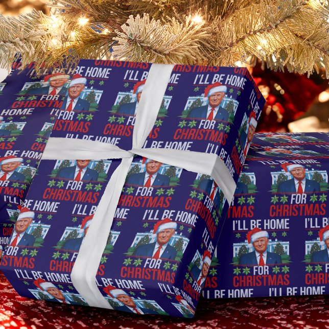 Trump, ich werde Zuhause für Weihnachten Ugly Blue Geschenkpapier (Von Creator hochgeladen)