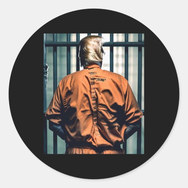 Trump im Gefängnis Orange Jumpsuit Hand Cuffy Guil Runder Aufkleber (Vorderseite)