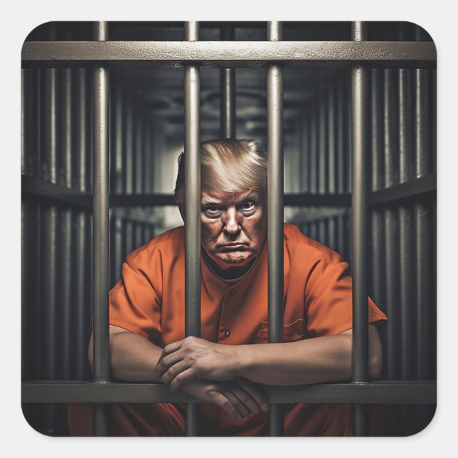 Trump im Gefängnis Quadratischer Aufkleber (Vorderseite)