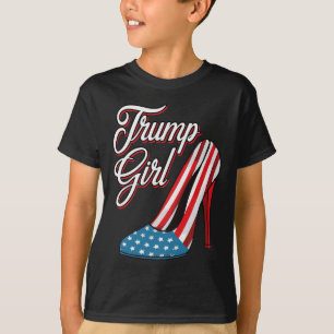 Trump Mädchen 2024 High Heels Amerikanische Flagge T-Shirt