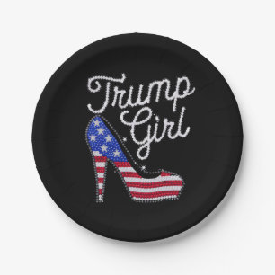Trump Mädchen High Heel Amerikanische Flagge Bling Pappteller
