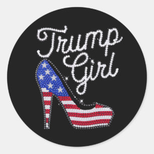 Trump Mädchen High Heel Amerikanische Flagge Bling Runder Aufkleber