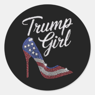 Trump Mädchen High Heel Amerikanische Flagge Bling Runder Aufkleber