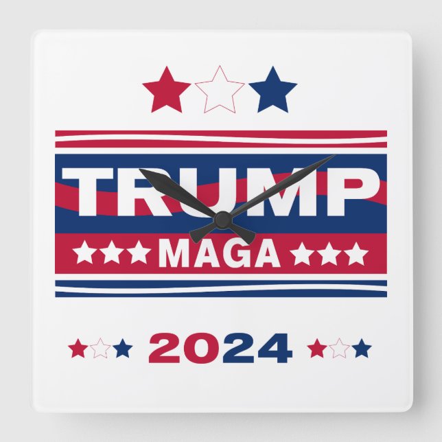 TRUMP~MAGA~2024 QUADRATISCHE WANDUHR (Vorderseite)