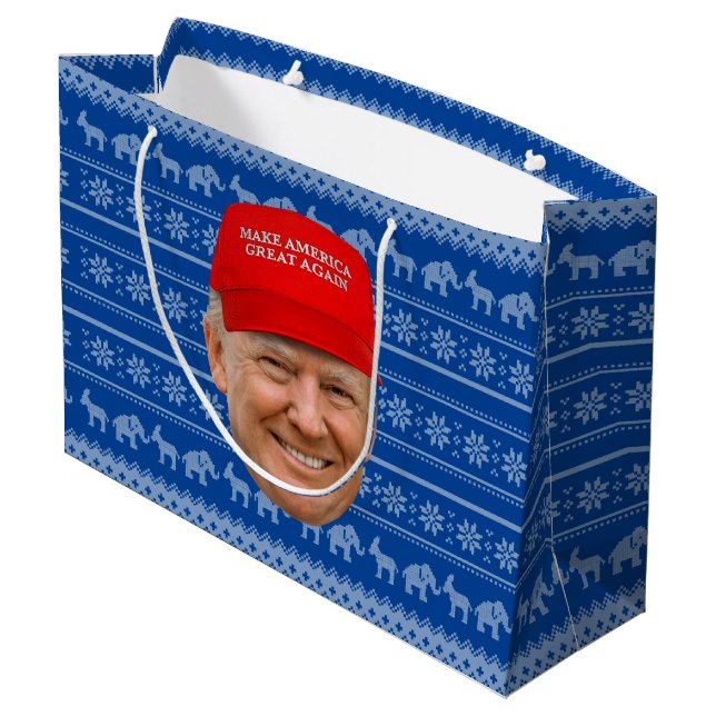 TRUMP MAGA Weihnachten Große Geschenktüte (Rückseite Schrägansicht)