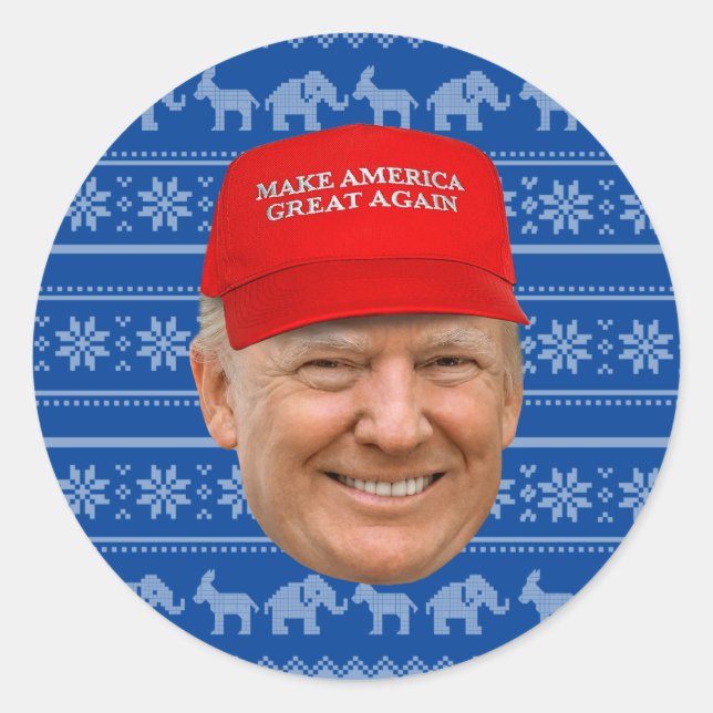 TRUMP MAGA Weihnachten Runder Aufkleber (Vorderseite)