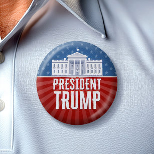 Trump mit US Flagge des Weißen Hauses Button