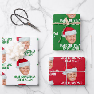 Trump mit Weihnachtsmannmütze - Weihnachten wieder Geschenkpapier Set